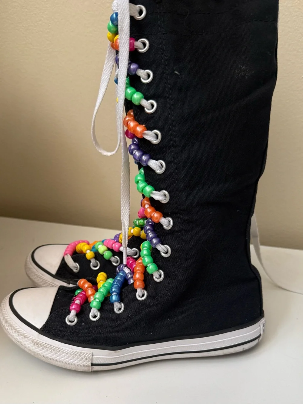 Converse Knee High Top Chuck Taylor Candy Beaded Youth Size 2 Black White Multi